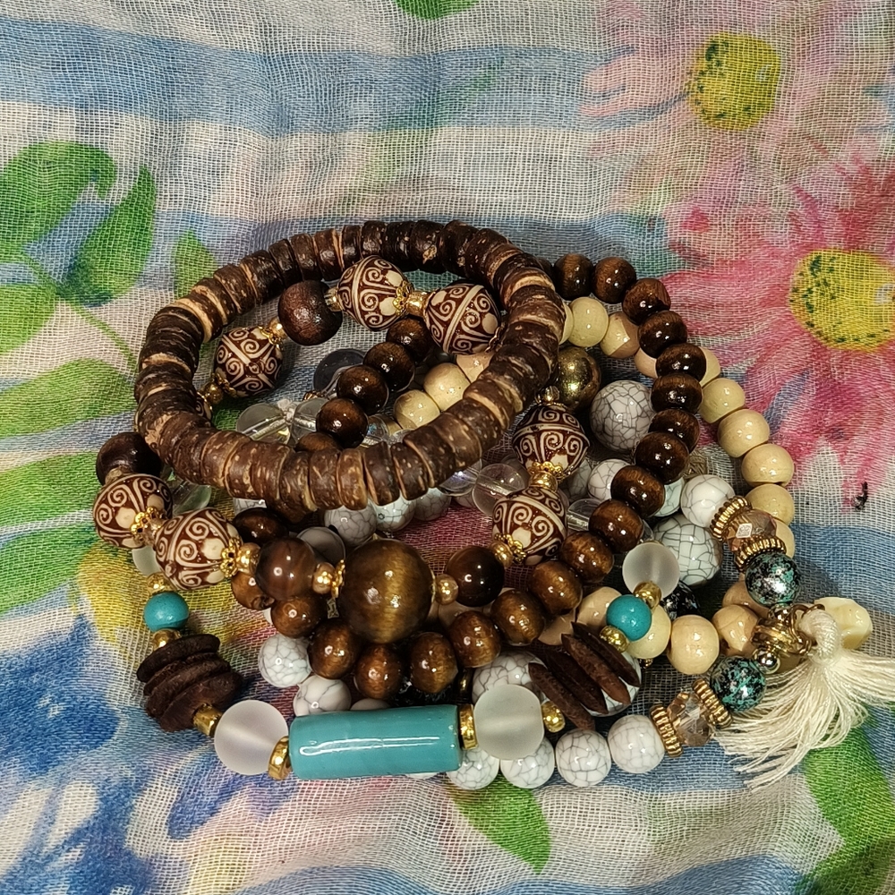 Handmade Artisan Earthy Beaded Bracelet Set